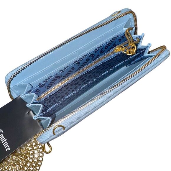 Juicy Couture Dusk Blue Velour Ella L. ‘Have No Fear’ Z/A Wallet w/ Chain Strap - Picture 8 of 12